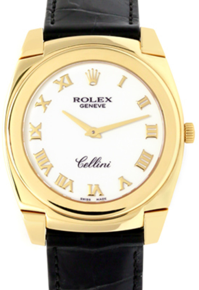 Rolex 5330 Yellow Gold on Strap White with Gold Roman